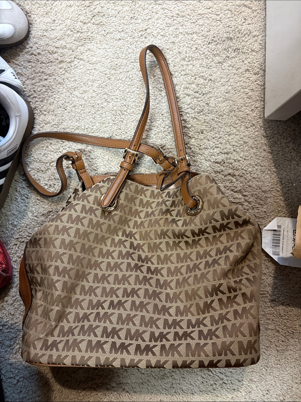 Michael Kors Brown Tan Logo Shoulder Tote